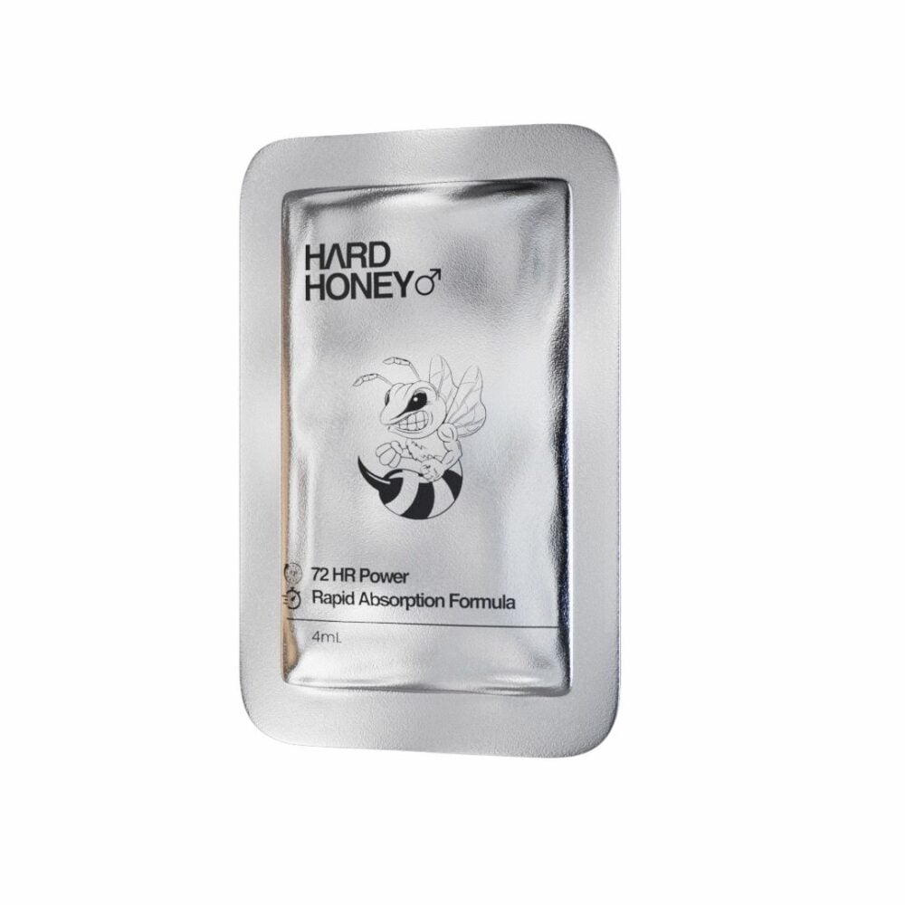 Single HARDHONEY snap pack for ED support, featuring a discreet, pocket-sized honey packet designed for on-the-go convenience. The snap pack contains natural ingredients like Horny Goat Weed and Ginseng, known to enhance male vitality, energy, and performance. Perfect for boosting stamina and improving overall well-being, this honey pack is easy to carry and use without mess, fitting effortlessly into any lifestyle.